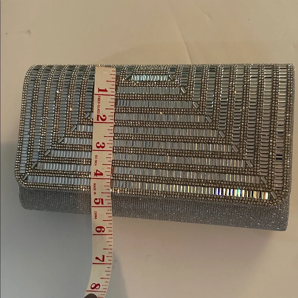 Melanie Lyne Silver Crystal Clutch Bag with silvertone chain glitter wedding